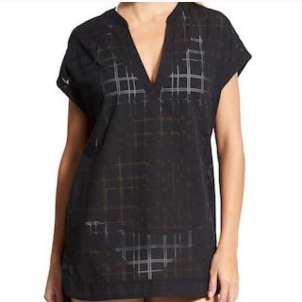 Athleta Windowpane Luxe Kaftan Coverup Black XXS